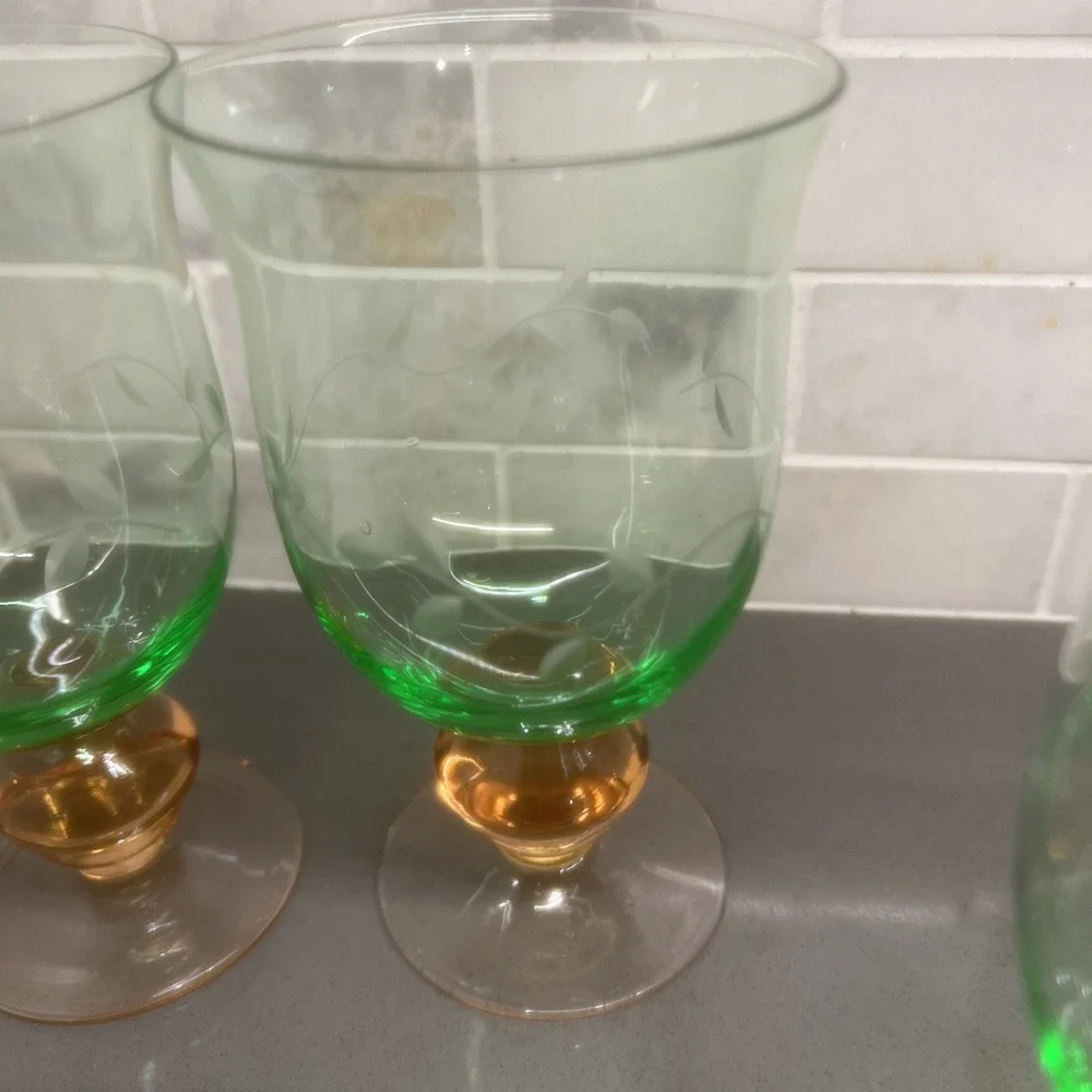 4 Vintage Pfaltzgraff Napoli Watermelon Pnk Stem Iced Tea Goblets Glasses Etched